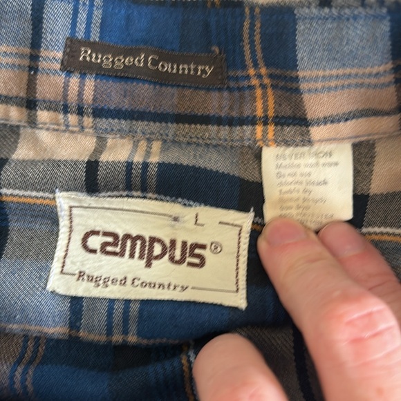 Men’s Blue/yellow/tan plaid shirt - Picture 2 of 5